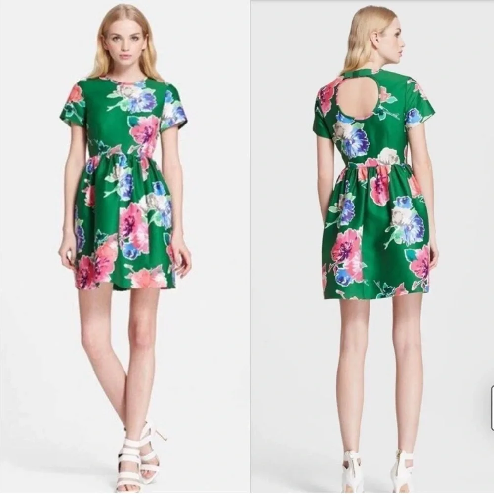 Kate Spade Women’s Green Floral Mini Dress Size 10 - Picture 2 of 7